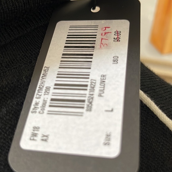 Armani Exchange black pinstripe lightweight sweater turtleneck pullover top - Picture 3 of 7